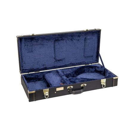 Étui en bois rectangulaire Crossrock pour mandolines de style A, avec compartiment pour accessoires, loquets en acier inoxydable, pieds en métal - Noir (CRW620MABK-R)