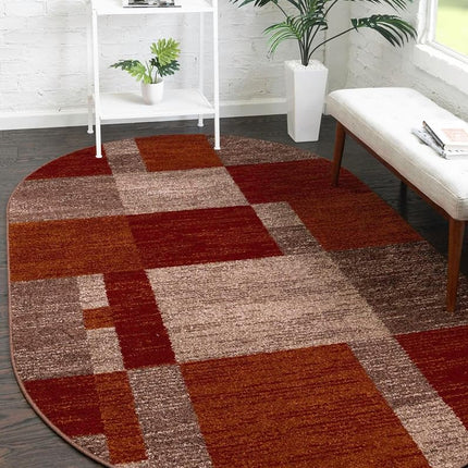 Unique Loom Autumn Collection Checkered Abstract Casual Warm Toned Multi/Dark Brown Oval Rug (3' 3 x 5' 3)
