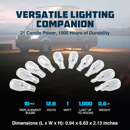 Camco 54766 912 Auto/RV/Marine Replacement Interior Light Bulb - Box of 10