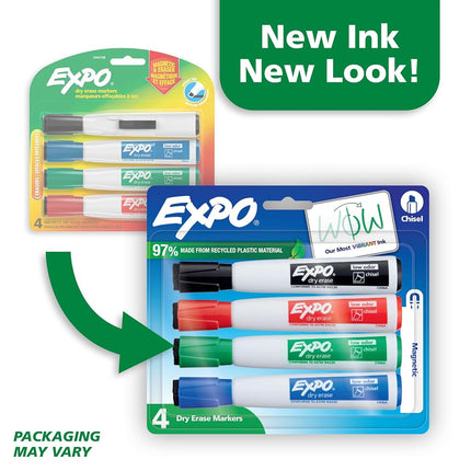 Expo Magnetic Dry Erase Marker with Eraser - Chisel 4-pack (Business Assorted)