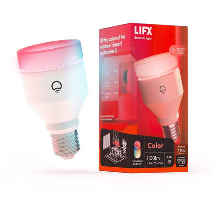LIFX Color, A19 1100 lumens, Ampoule LED intelligente Wi-Fi, Milliards de couleurs et de blancs, Aucun pont requis, Compatible avec Alexa, Hey Google, HomeKit et Siri