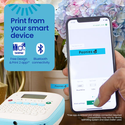 Rotuladora personal conectada BROTHER P-Touch PT-N25BTV3, Bluetooth, aplicación gratuita Design&Print2, portátil, de mano, 3 cintas de etiquetas de muestra incluidas, imprime en cintas anchas P-Touch Btag ~ (12 mm)
