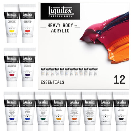 Pintura acrílica de cuerpo denso profesional Liquitex, 12 x 22 ml (0,74 oz), juego de elementos esenciales