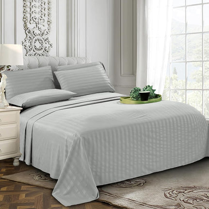 Elegant Comfort Softest and Coziest 4-Piece Sheet Set - 1500 Premium Hotel Quality Microfiber - Deep Pocket, Wrinkle Resistant 4-Piece Damask Stripe Bed Sheet Set, Twin, Silver