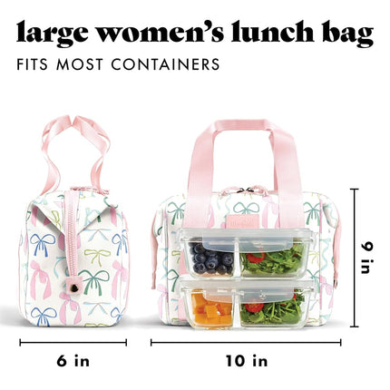 Fit & Fresh Neoprene Lunch Bag For Women, Insulated Womens Lunch Bag For Work, Tear & Stain Resistant Large Lunch Box For Women With Containers and Ice, Machine Washable Remi Bag, Dainty Bows
