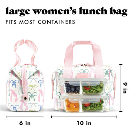 Fit & Fresh Neoprene Lunch Bag For Women, Insulated Womens Lunch Bag For Work, Tear & Stain Resistant Large Lunch Box For Women With Containers and Ice, Machine Washable Remi Bag, Dainty Bows