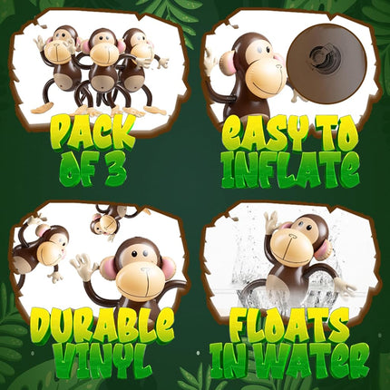 Large Inflatable Monkey (Pack of 3) 69 cm for Kids and Toddlers