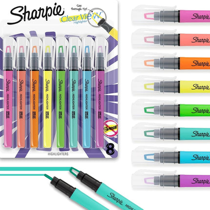 Sharpie Clear View Highlighters 8/Pkg-Yellow, Green, Pink & Orange/2 Each