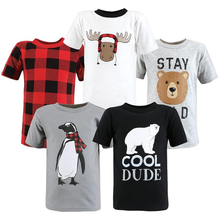 Camisetas de manga corta Hudson Baby unisex para bebé, pingüino alce de invierno, 6-12 meses