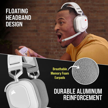 Corsair HS80 RGB Wireless Multiplatform Gaming Headset - Dolby Atmos - Lightweight Comfort Design - Broadcast Quality Microphone - iCUE Compatible - PC, Mac, PS5, PS4 - White