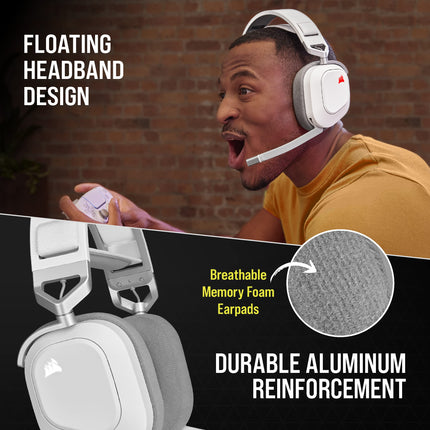 Corsair HS80 RGB Wireless Multiplatform Gaming Headset - Dolby Atmos - Lightweight Comfort Design - Broadcast Quality Microphone - iCUE Compatible - PC, Mac, PS5, PS4 - White