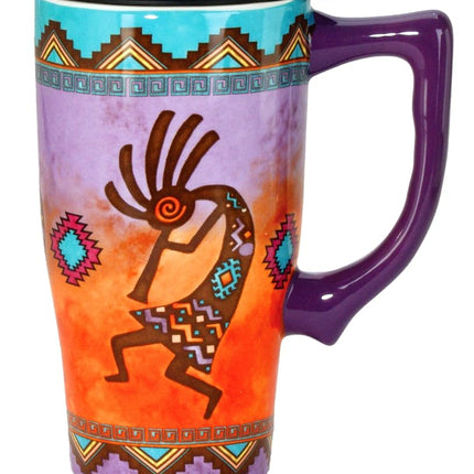 Spoontiques - Ceramic Travel Mugs - Kokopelli Cup - Hot or Cold Beverages - Gift for Coffee Lovers
