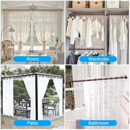 TEECK Shower Curtain Rod, 32-104 inch Adjustable Spring Tension Curtain Rod, Never Rust Anti-Slip Shower Curtain Rod for Bathroom, No Drilling, Never Collapse, Easy to Use, Brown