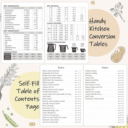 hi!SCI Blank Recipe Book to Write in Your Own Recipes, 10'' x 7'' Large Cookbook, Make Your Own Cookbook, Hardcover Journal for 96 Recipes, Faux Leather, Pre-Printed Page Numbers & Table of Contents