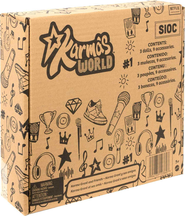 Mattel Muñecas y Accesorios Karma's World, el set de 3 unidades incluye a Mattel Karma, Winston y Switch