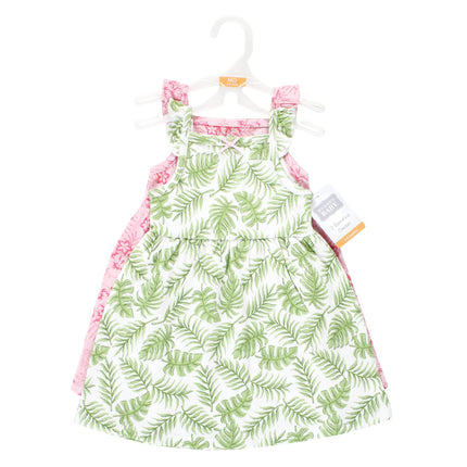 Hudson Baby Baby Girls' Cotton Dresses, Palm Leaf, 4T