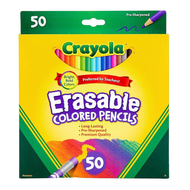 Crayola Erasable Colored Pencils, Coloring Book Essentials, 50 Count