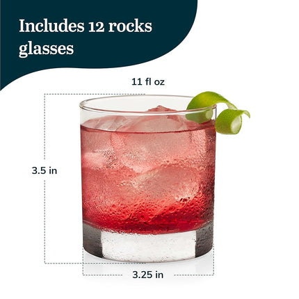 Libbey 917CD Heavy Base Rocks Glasses Set of 12, Rocks Whiskey Glasses Set with Simple Lines, Dishwasher Safe Cocktail Drinking Glasses, Ideal Rocks Glassware for Special Moments
