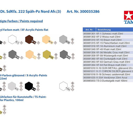 Tamiya 300035286 – 1:35 WWII Special Automotive 222 Direct-Action Reconnaissance Tank North Africa (3), Gold