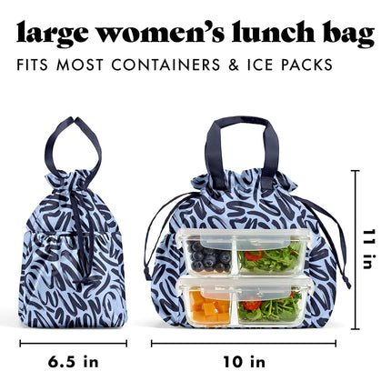 Fit & Fresh Lunch Bag for Women, Insulated Womens Lunch Bag for Work, Stain-Resistant Large Lunch Box for Women with Containers, Cinch Closure Cromwell Bag Navy