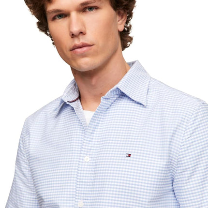 Tommy Hilfiger Long Sleeve Oxford Regular Fit, Men's Button Down Shirts, Also Available in Big and Tall, Cloudy Blue/Check, XXL