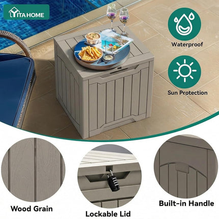 YITAHOME 31 Gallon Outdoor Storage Box, Resin Deck Box and Waterproof Package Delivery Box for Gardening Tools, Pool Supplies, Patio Furniture, Lockable, Taupe
