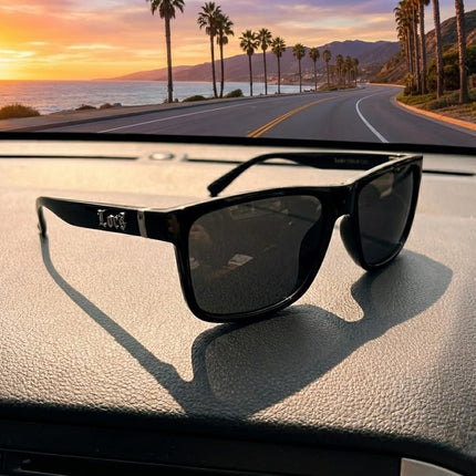 Lunettes de soleil Locs Gangster rectangulaires surdimensionnées à monture en corne entièrement noires pour hommes