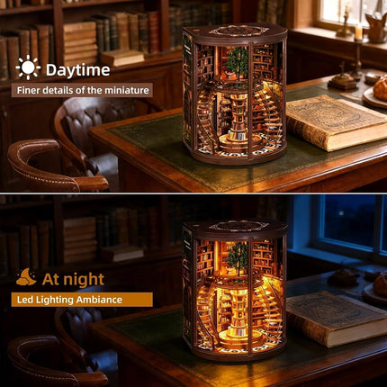 Book Nook Kits for Adults - CRIOLPO DIY Miniature House 3D Wooden Puzzle with Sensor LED Light - Bookshelf Decor Bookend Craft Kit for Teens