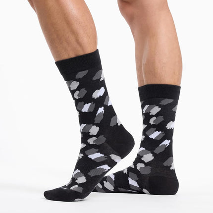 K. Bell Socks Men's Fun Patterns & Designs Crew Socks-1 Pairs-Cool & Classic Novelty Gifts, Abstract Leopard (Black), 5-12 UK