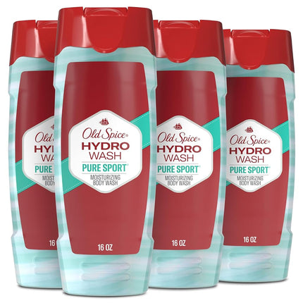 Gel de Ducha Corporal Old Spice Hydro para Hombres, Aroma Pure Sport Plus, Colección Hardest Working, 16.0 oz (Paquete de 4)