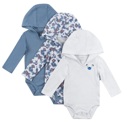 Hanes Baby Long Sleeve Bodysuit, Ultimate Bodysuit Hoodie Boys & Girls, 3-pack, Dusty Blues, 18-24 Months
