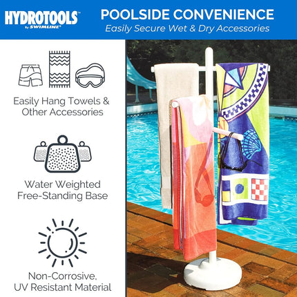 SWIMLINE HYDROTOOLS 89032 Free Standing Poolside Adjustable-Towel Rack with Water Weighted Base Three Arms Tier for Outdoors & Indoors Pool Patio Bathroom Poolside Accessory Holder Bar Drying-Stand