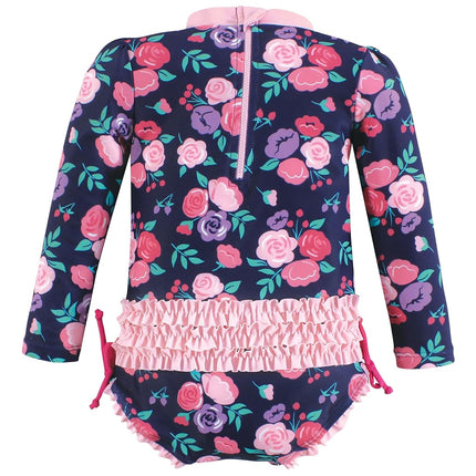 Traje de baño para bebé niña Hudson Baby, floral rosa brillante marino, 6-9 meses