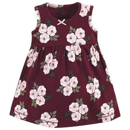 Hudson Baby Baby Girls' Cotton Dress and Cardigan Set, Burgundy Floral, 3T