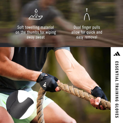 adidas Essential Training Gloves - Moisture-Absorbing Aeroready Technology Coupled with an Extremely Comfortable, Durable Faux Suede Palm