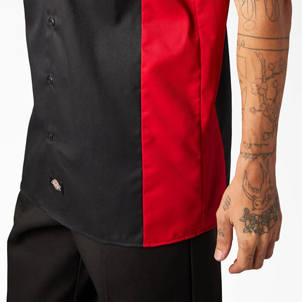 Camisa de trabajo de manga corta Dickies para hombre, dos tonos, negro, rojo inglés, grande