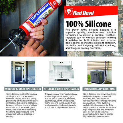 Red Devil 081660 100% Silicone Architectural Grade RTV Sealant, A Water-Resistant Adhesive for Interior and Exterior Use, 10.1 oz. Tube, Black, 1-Pack