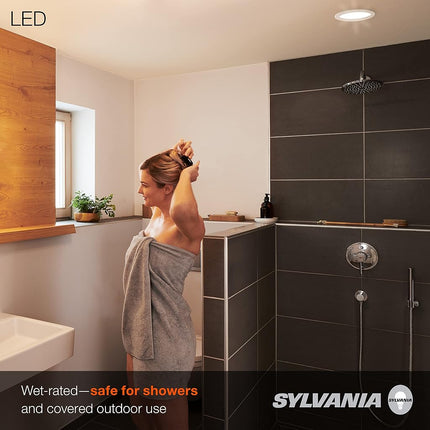 Sylvania 4� LED Recessed Lighting Downlight with Trim, Dimmable, 7.5W=65W, 600 Lumens, White 3000K, Wet Rated/UL/Energy Star - 4 Pack (62022)