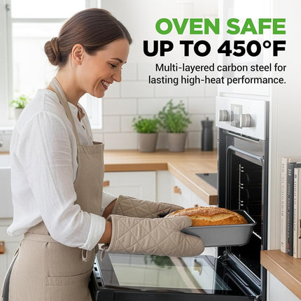 NutriChef 8-Piece Nonstick Stackable Bakeware Set - PFOA, PFOS, PTFE Free Baking Tray Set w/Non-Stick Coating, 450°F Oven Safe, Round Cake, Loaf, Muffin, Wide/Square Pans, Cookie Sheet (Gray)