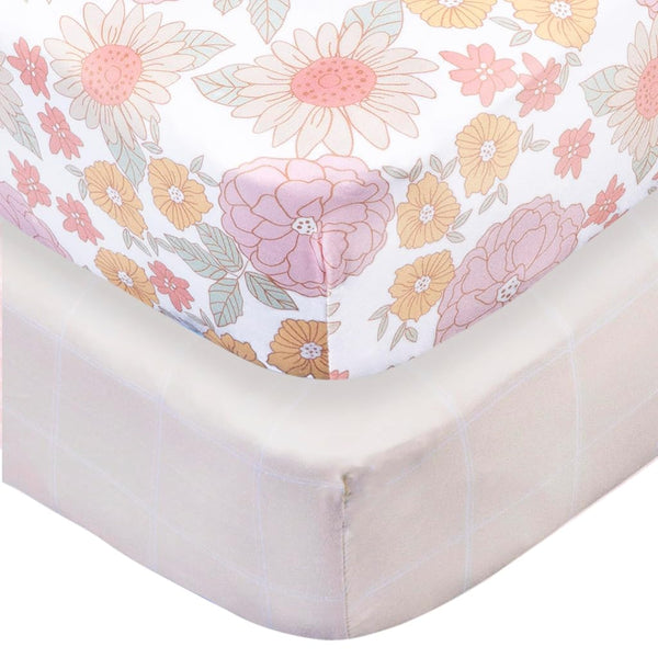 Gerber Baby Unisex 2-Pack Knit Crib Sheet, Retro Floral, One Size