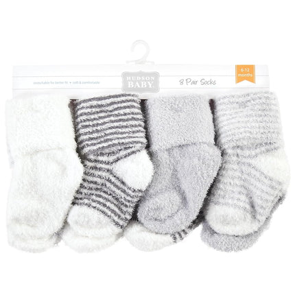 Hudson Baby Unisex Baby Cotton Rich Newborn and Terry Socks, Gray Stripe, 6-12 Months, Gray Stripe 8 Pack, 6-12 Months