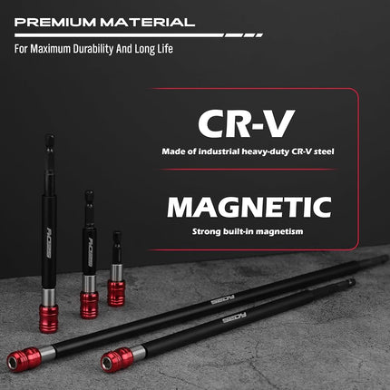 SEDY 5-Piece Magnetic Screwdriver Bit Holder Set, 1/4" Hex Shank Quick Release Extension Adapter | Super Straight Durable CR-V Steel | Universal Fit for Impact Driver Bits | 2", 4", 6", 12", 17" Long