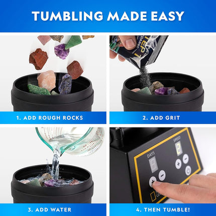 National Geographic Professional Rock Tumbler Kit- Advanced Features Include Shutoff Timer and Speed Control - 907 Gram Barrel, 453 Grams of Gemstones, 4 Polishing Grits, GemFoam, Jewelry Fastenings