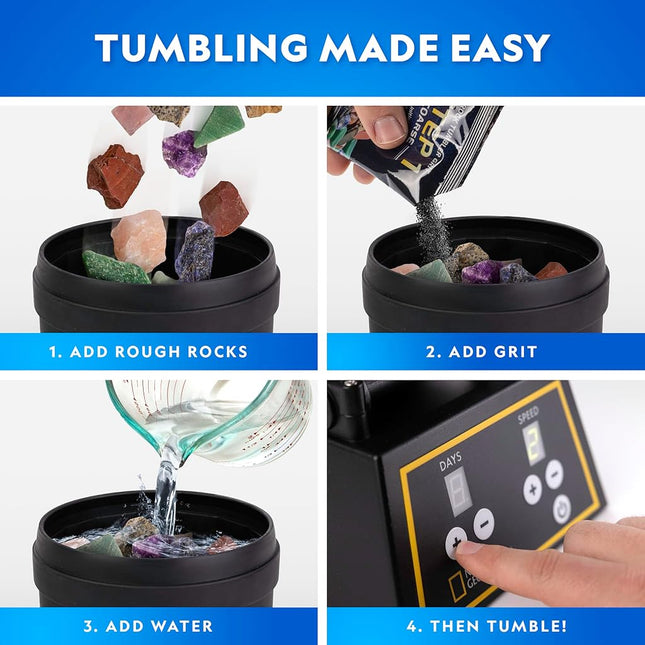 National Geographic Professional Rock Tumbler Kit- Advanced Features Include Shutoff Timer and Speed Control - 907 Gram Barrel, 453 Grams of Gemstones, 4 Polishing Grits, GemFoam, Jewelry Fastenings