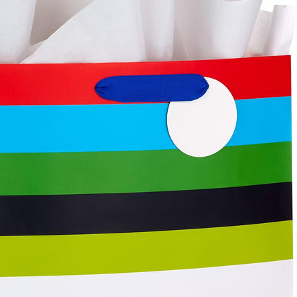 Hallmark 17" Extra Large for Birthdays, Graduations, Baby Showers, Father's Day, Kids, Adults Gift Bag with Tissue Paper, Jumbo, Multicolor Rainbow Stripes