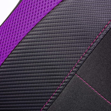 Flying Banner car seat Covers Quality Carbon Fiber Air Mesh Fabric Sport Low High Back Bucket Back Pocket Arm Rest (2 Fronts - Low Bucket, Purple)