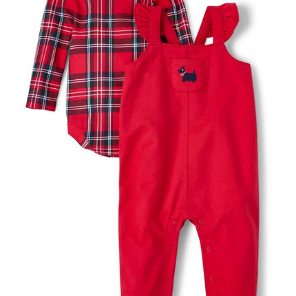 The Children's Place unisex-baby Long Sleeve Bodysuit and Pants Set 2-pack, Ruby/Ruby Plaid, 3-6 Months