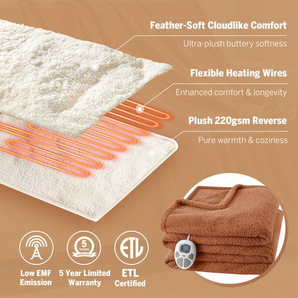 Serta Heated Blanket, Electric Twin Size Blanket, Soft, Warm, Fuzzy Heating Blanket Twin for Office, Couch, 1-12 hr Auto Shut Off Timer, 10 Lv Heat Setting, ETL Certified, Twin 62" x 84" Rust