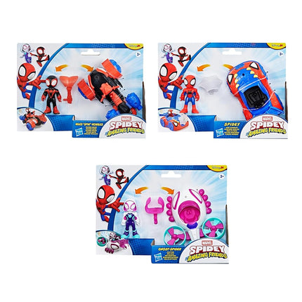 Marvel Spidey and his Amazing Friends Action Figure and Toy Vehicle 3 Pack, 3 Poseable 3-Inch Figures, 3 Vehicles, 3 Accessories, Super Hero Toys, 3+, Red