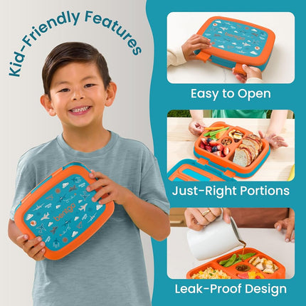 Bentgo® Kids Prints Leak-Proof, 5-Compartment Bento-Style Kids Lunch Box - Ideal Portion Sizes for Ages 3-7, Durable, Drop-Proof, Dishwasher Safe, & Made with BPA-Free Materials (Planes)